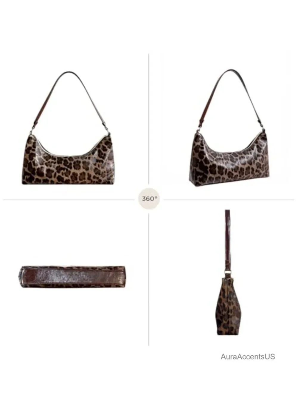 Leopard Print Faux Leather Hobo Bag Crescent Shoulder Bag